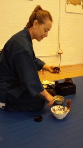 Katherine Heins Sensei practices tea ceremony at Fire Horse Aikido on June 5, 2016. 