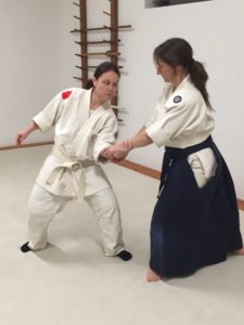 Practicing good form while learning Shihonage.